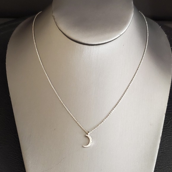 Spartina 449 Guiding Light Half Moon Necklace Silver Plate Dainty Small Crystals - Picture 2 of 7